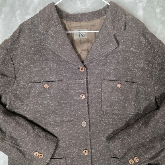 Calvin Klein Women's Tweed Blazer Jacket Brown Wool‎ Blend Made in USA Size M - Picture 2 of 10